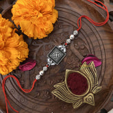 Vriksham Rakshabandhan Oxidized Sliver Square Plated Swastik Rakhi-RB148